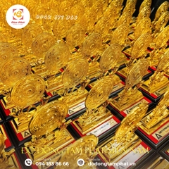 Quà tặng để bàn - Mặt trống đồng đế sen mạ vàng 24k