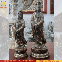 Tượng Quan Thế Âm Bồ Tát Đứng Bằng Đồng Vàng