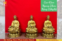 Bộ Tượng Tam Thế Phật bằng đồng cao 43cm, ngang 28cm, nặng 25kg