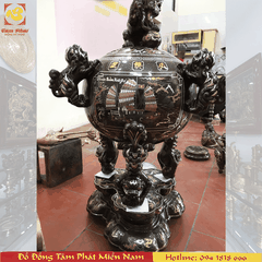 Đỉnh thất lân vờn cầu khảm ngũ sắc Vinh Quy Bái Tổ 5 chữ vàng