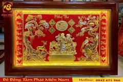 Tranh mừng thọ cụ ông cụ bà bằng đồng khảm tam khí