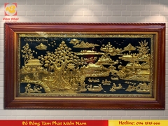 Tranh Đồng Quê, chất liệu đồng vàng, kích thước 2.3x1.2m