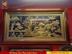 Tranh Đồng Quê, chất liệu đồng vàng, kích thước 2.3x1.2m