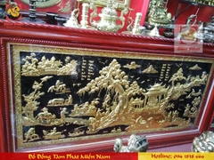 Tranh Đồng Quê, chất liệu đồng vàng, kích thước 2.3x1.2m