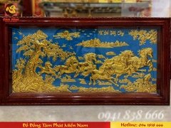Tranh Mã Đáo Thành Công, mạ vàng 24K nền xanh, kích thước 2.3x1.2m.