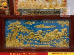 Tranh Mã Đáo Thành Công, mạ vàng 24K nền xanh, kích thước 2.3x1.2m.