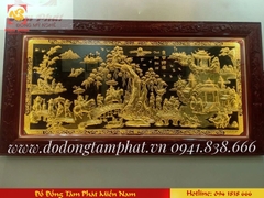 Tranh Vinh Quy Bái Tổ, dát vàng 9999, khung gỗ hương đỏ, chạm Tứ quý, kích thước 2.3x1.2m