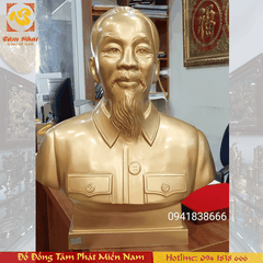 Tượng Bác Hồ bằng đồng đỏ dát vàng cao 60cm