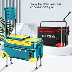 Thùng Câu Đài 36L Chuxian Có Tựa Lưng Và Bánh Xe (Đầy đủ phụ kiện)
