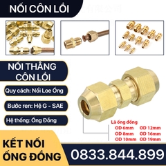 Bộ Nối Hai Đầu Côn Lồi Lã Ống Đồng 6 8 10 12 16mm Cho Điện Lạnh & Khí Nén (Brass Flare Fitting)