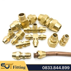 Bộ Nối Hai Đầu Côn Lồi Lã Ống Đồng 6 8 10 12 16mm Cho Điện Lạnh & Khí Nén (Brass SAE Flare Fitting)