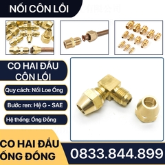 Bộ Nối Co Hai Đầu Côn Lồi Lắp Lã Ống Đồng NPT Phi 6 8 10 12 16mm (Brass Flare Fitting Elbow Connector NPT)