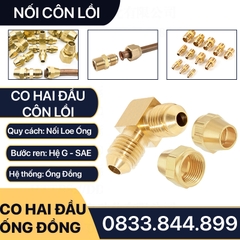 Bộ Nối Co Hai Đầu Côn Lồi Lắp Lã Ống Đồng NPT Phi 6 8 10 12 16mm (Brass Flare Fitting Elbow Connector NPT)