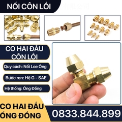 Bộ Nối Co Hai Đầu Côn Lồi Lắp Lã Ống Đồng NPT Phi 6 8 10 12 16mm (Brass Flare Fitting Elbow Connector NPT)