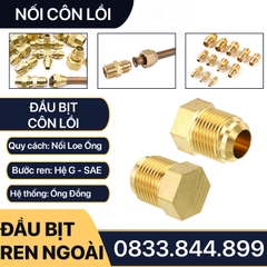 Đầu Bịt Ren Ngoài Côn Lồi Lã Ống Đồng, Bít Ren Ngoài Lã Ống Đồng NPT Phi 6 8 10 12 16 19mm (Brass Flare Fitting Cap NPT)