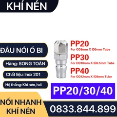 Khớp Nối Nhanh SP PP Khí Nén Siết Ống, Bộ Nối Nhanh Ổ Bi Cắm Siết Ống 8 10 12