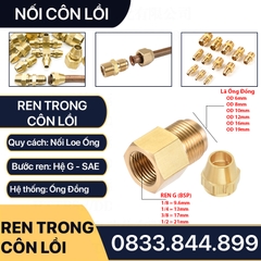 Bộ Nối Thẳng Ren Trong Côn Lồi Lắp Lã Ống Đồng NPT Phi 6 8 10 12 16 19mm (Brass Flare Fitting Female Connector NPT)