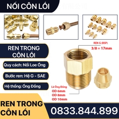 Bộ Nối Thẳng Ren Trong 3/8 (17mm) Côn Lồi Lắp Lã Ống Đồng NPT Phi 6 8 10mm (Brass Flare Fitting Female Connector NPT)