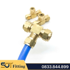 Đầu Nối Tê Ba Đầu Ống Mềm, Nối Tê Ba Đầu Siết Ống Mềm PU 6 8 10 12 - Đồng Thau