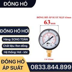 Đồng Hồ Áp Suất Hơi, Đồng Hồ Hơi Đo Áp Suất Mặt 63mm