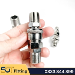 Khớp Nối Nhanh SM PM Khí Nén Ren Ngoài, Ổ Bi Thép Mạ Niken Ren Ngoài 13 17 21