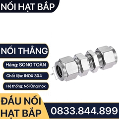 Nối Thẳng Hạt Bắp Inox, Bộ Hai Đầu Hạt Bắp Nối Vách Ngăn Côn Lõm Hạt Bắp Inox 304