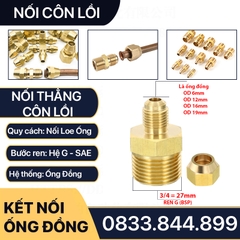 Bộ Nối Thẳng Ren Ngoài Côn Lồi Lã Ống Đồng NPT Phi 6 8 10 12 16 19mm (Brass Flare Fitting Male Connector NPT)