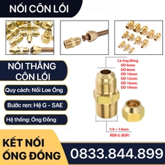 Bộ Nối Thẳng Ren Ngoài 1/4 (13) Côn Lồi Lã Ống Đồng NPT Phi 6 8 10 12 16 19mm (Brass Flare Fitting Male Connector NPT)