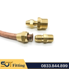 Bộ Nối Thẳng Ren Ngoài Côn Lồi Lã Ống Đồng SAE Phi 6 8 10 12 16 19mm (Brass Flare Fitting Male Connector NPT)