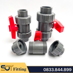 Van 2 Đầu Rắc Co, Khóa Bi Tay Gạt Kết Nối Bằng Rắc Co - Trơn Dán Ống Nhựa PVC