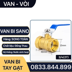 Van Bi Đồng Tay Gạt, Van Bi Đồng SANO Tay Gạt Inox 90 độ