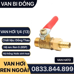 Van Khóa Đồng Phi 13, Van Hơi Đồng 1/4 (13) Hai Ren Ngoài - Kèm Đuôi Chuột 8mm