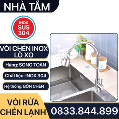 Vòi Rửa Chén Lò Xo Inox 304, Vòi Chén Cổ Lò Xo Tăng Áp Inox 304 Cổ 24mm - Chân ren 21