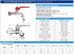 Vòi Gạt Đồng Mạ Tay Dài Dismy PN16 / Long Handle Wiper Brass Tap