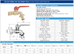 Vòi Gạt Đồng Tay Dài Dismy PN16 / Long Handle Wiper Brass Tap