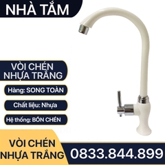 Vòi Rửa Chén Nhựa, Vòi Chén Nhựa Trắng Giá Rẻ Tay Gạt Đũa 90 Độ - Vòi Bồn Chén Nước Lạnh