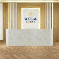 Quầy lễ tân QLTS016 - Gỗ MDF phủ melamin trắng vân đá sang trọng