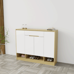 Tủ giày 4 cánh TGS015 - Gỗ mfc phủ melamin màu vàng A37 cánh trắng | Nội Thất giá tốt 2K