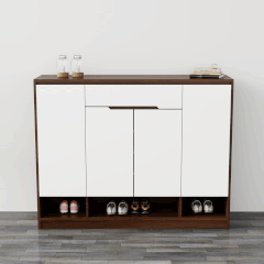 Tủ giày 4 cánh 1 ngăn kéo TGS015 - Gỗ mfc phủ melamin màu nâu vân gỗ cánh trắng | Nội Thất giá tốt 2K