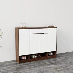 Tủ giày 4 cánh 1 ngăn kéo TGS015 - Gỗ mfc phủ melamin màu nâu vân gỗ cánh trắng | Nội Thất giá tốt 2K