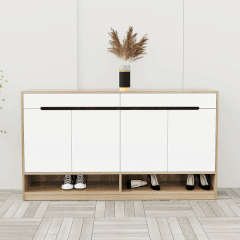 Tủ giày 4 cánh 2 ngăn kéo TGS016 - Gỗ mfc phủ melamin màu vàng 388 + trắng | Nội Thất giá tốt 2K