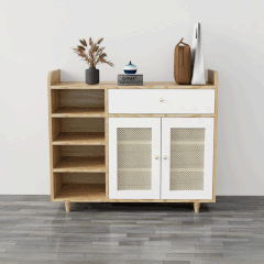 Tủ giày cánh mây TGCM001 - 2 Cánh mây màu vàng cánh trắng vân gỗ ( màu sồi mới ) | Nội Thất giá tốt 2K