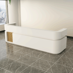Quầy lễ tân QLTS015 - 3m6 Gỗ MDF Bo Góc Trắng Phủ Melamine Cao Cấp