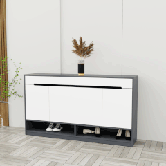 Tủ giày 4 cánh 2 ngăn kéo TGS016 - Gỗ mfc phủ melamin màu chì + trắng | Nội Thất giá tốt 2K