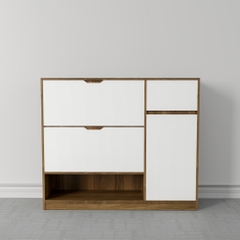 Tủ giày TGS014  - 2 Lật 1 cánh 1 ngăn kéo màu gỗ vàng cánh trắng | Nội Thất giá tốt 2K