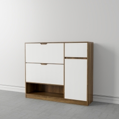 Tủ giày TGS014  - 2 Lật 1 cánh 1 ngăn kéo màu gỗ vàng cánh trắng | Nội Thất giá tốt 2K