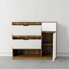 Tủ giày TGS014  - 2 Lật 1 cánh 1 ngăn kéo màu gỗ nâu cánh trắng | Nội Thất giá tốt 2K