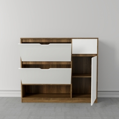 Tủ giày TGS014  - 2 Lật 1 cánh 1 ngăn kéo màu gỗ vàng cánh trắng | Nội Thất giá tốt 2K