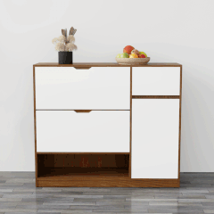 Tủ giày TGS014  - 2 Lật 1 cánh 1 ngăn kéo màu gỗ nâu cánh trắng | Nội Thất giá tốt 2K