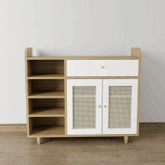 Tủ giày cánh mây TGCM001 - 2 Cánh mây màu nâu vàng + trắng không vân gỗ | Nội Thất giá tốt 2K